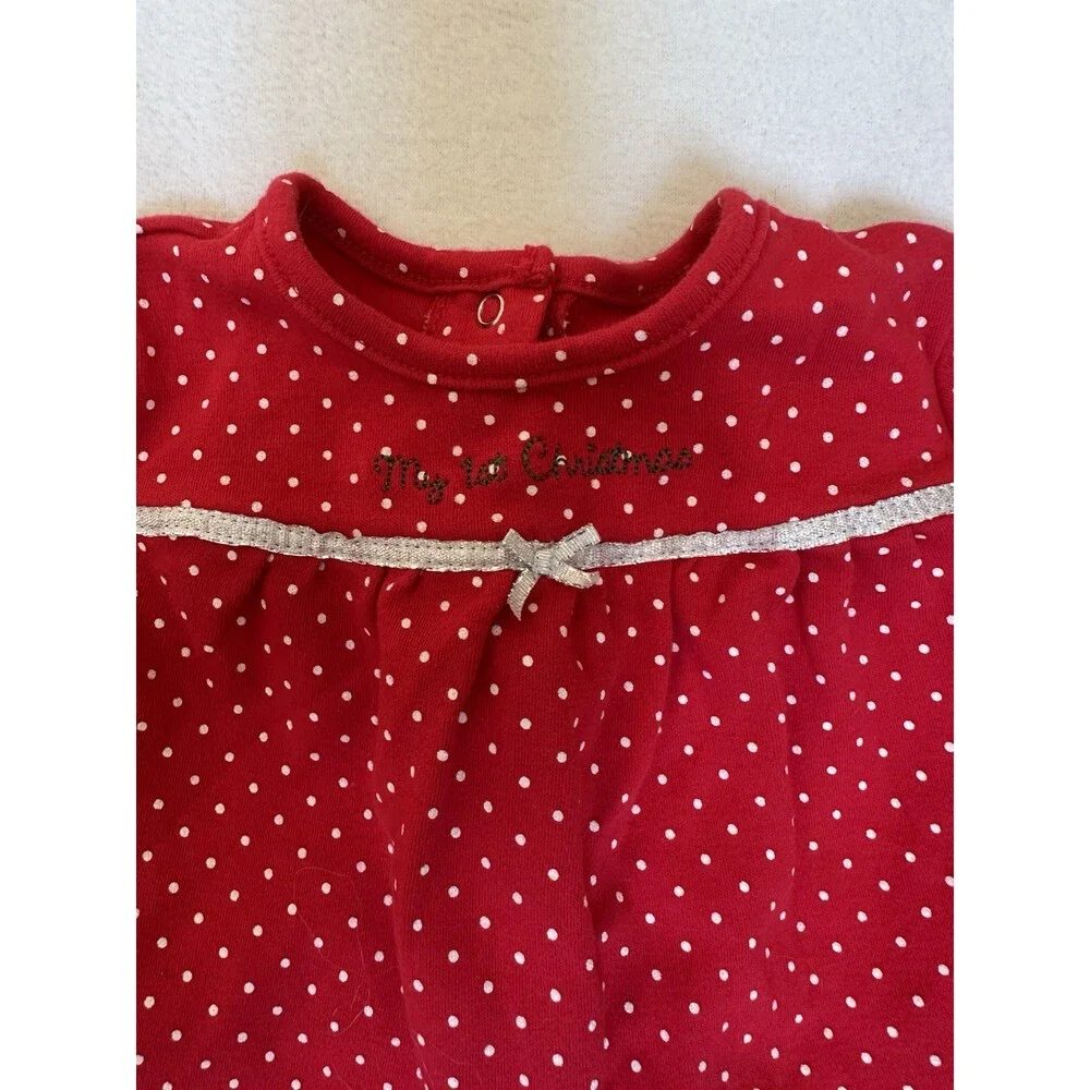 Little Me Baby Girl 12M My‎ First Christmas Outfit Polka Dot Top & Stripe Pants